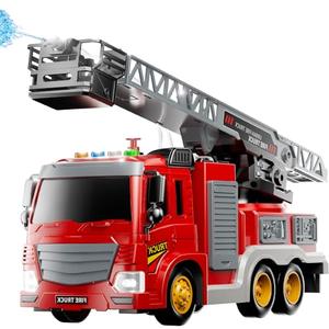 JUKUDAHU Fire Truck Toy for Kids 3 4 5 6 7 8 Years Old - Fire Trucks Playset with Rotating Ladder, Sound and Light, Vehicle Toys for Boys 5-8, City Cars Toyset, Birthday Gifts for Girls Toddlers 3+