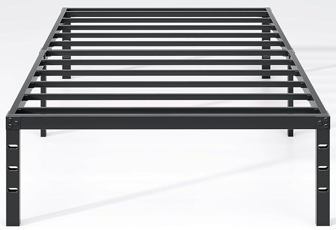 Metal Bed Frame, Twin Size Bed Frame with Storage Space, Heavy Duty Sturdy Mattress Foundation, Easy Assembly, No Box Spring Needed, Black, 14 Inch, Twin