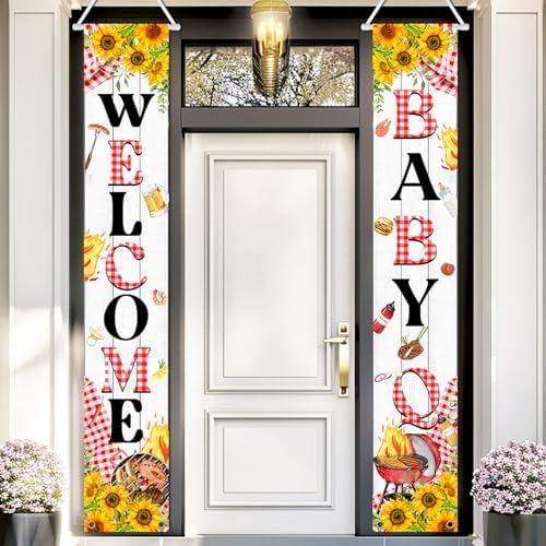 Avezano Baby Q Baby Shower Decorations Baby Q Welcome Banner Sunflower BBQ Door Banner Baby Q Gender Reveal Picnic Party Supplies