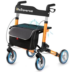 Walkers for Seniors,rollator Walker with seat,Lightweight Foldable All Terrain Rolling Walker,Adjustable Height,Rollator with Large Wheels,Walker Rollator with Seat,Orange