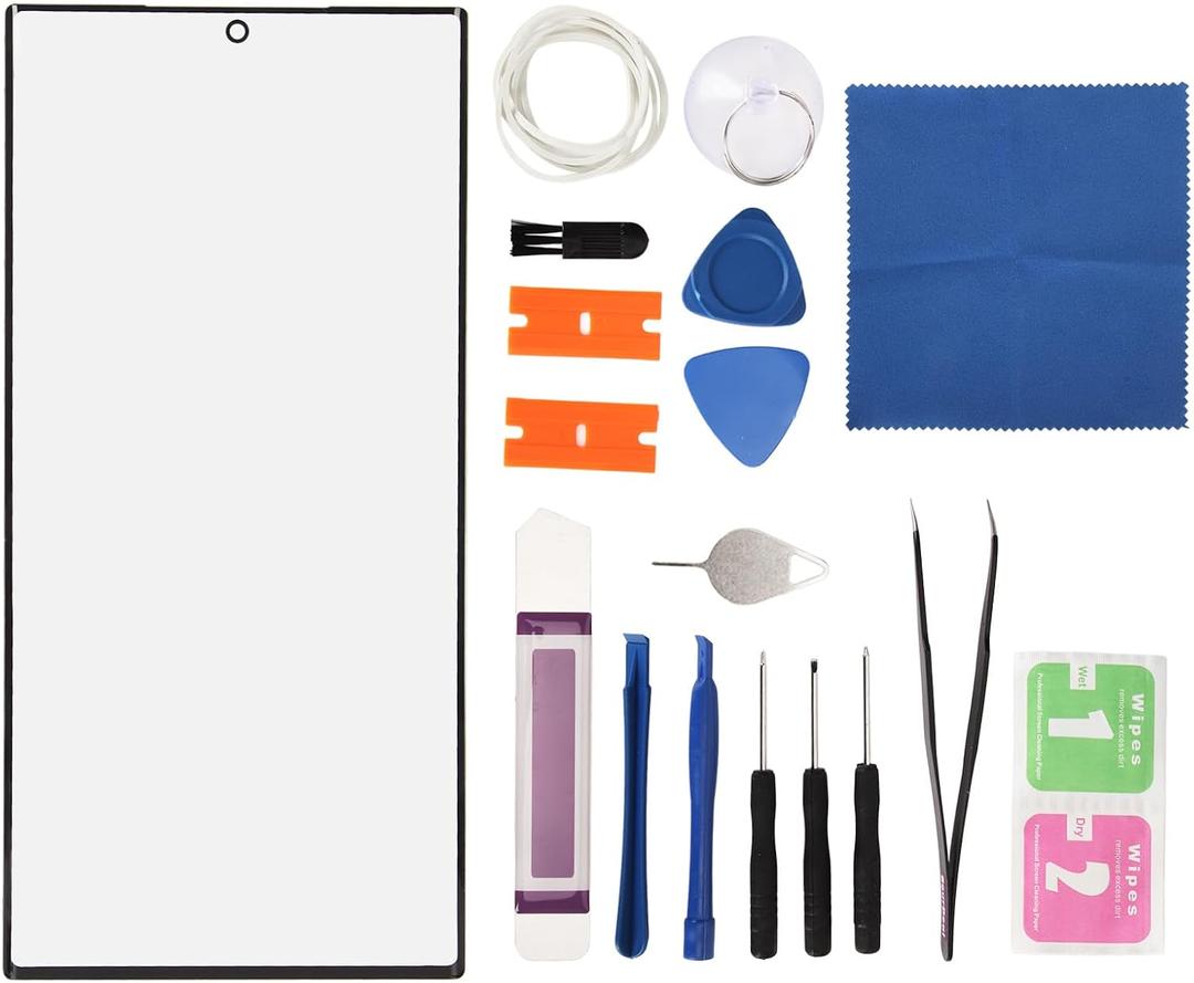 Screen Glass Lens Replacement for S23 Ultra, Front Outer Lens Glass Screen Assembly with Repair Tool, Glue, Phone Screen Repair Accessories