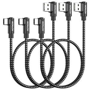 Short USB to USB C Cable Right Angle 1.5FT 3Pack, Portable USB-C Charger Nylon Braided Fast Charging Cord for Samsung Galaxy S10 S9 S8 Plus Note 9 8, Power Bank and Other Type c Devices