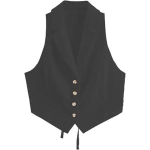 Women's Linen V Neck Vest Top Sleeveless Button Down Fully Lined Solid Going Out Crop Tops, Size M