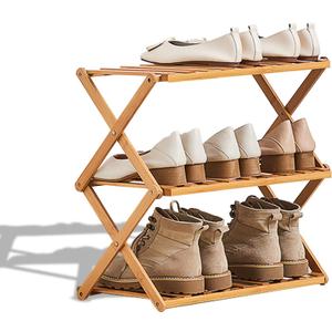 2 to 5 Tier Shoe Rack, Multi Tier Foldable Bamboo Shoe Organizer Rack Multifunctional Storage Free Standing Shoe Shelf. (3 Tier (20 feet Wide))