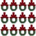 Retrowavy 12 Pcs Christmas Kitchen Cabinet Wreaths with Ribbon 3.94 Inch Mini Christmas Wreath Small Kitchen Xmas Decor for Window Door(Burgundy Red, Classic Style)