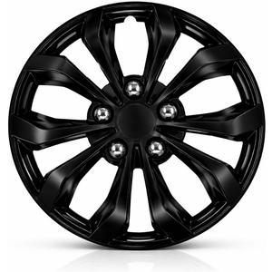 Universal Hubcaps for Steel Wheels, Snap-On Wheel Covers with Adjustable Steel Retaining Ring, Durable ABS, Patent Design (Glossy Black, 14-inch)
