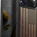 Carveit Magnetic Wooden Case for iPhone 17 Pro Case, Wood Artisan Engraved & Black Soft TPU Shockproof Cover, Compatible with MagSafe Wireless Chargers (The Classic American Flag) Walnut