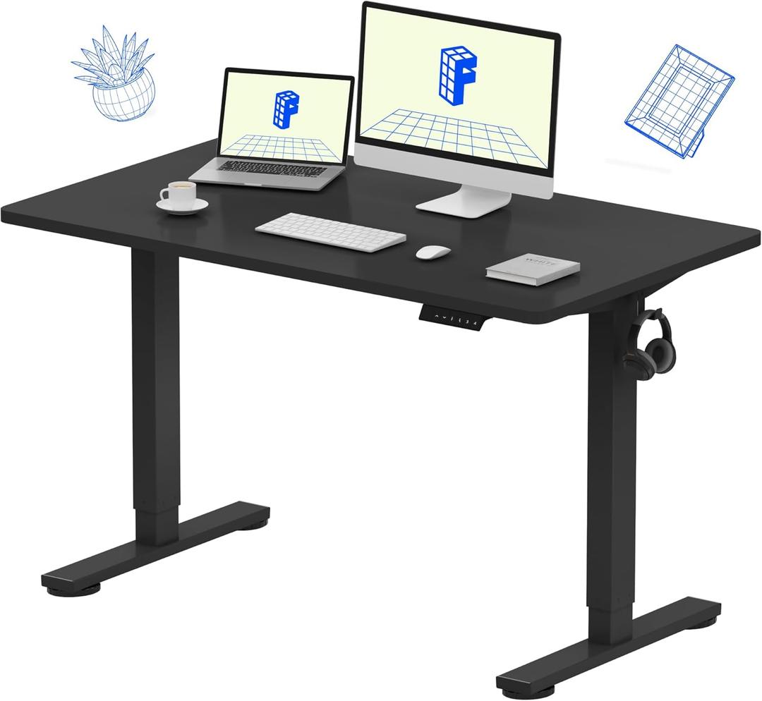 FLEXISPOT EN1 Whole-Piece Standing Desk 48 x 24 Inches Electric Height Adjustable Desk Sit Stand Desk Home Office Desks (Black Frame + Black Table Top) (48x24")