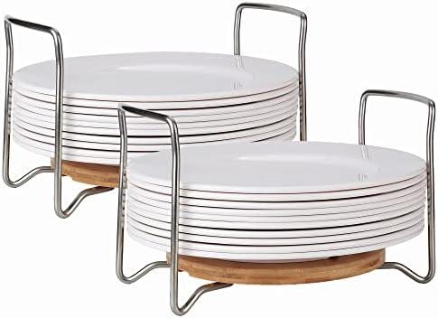 E-ROOM TREND Dish Holder 2 Pack Large for 9" to 13" Plates Organizer Round Bamboo Thicken Base with Stainless Steel Easy Carried Polished Handles Adjustable Size for RV Cabinets (PH202R) E-ROOM TREND Dish Holder 2 Pack Large for 9" to 13" Plates Organizer Round Bamboo Thicken Base with Stainless Steel Easy Carried Polished Handles Adjustable Size for RV Cabinets (PH202R)
