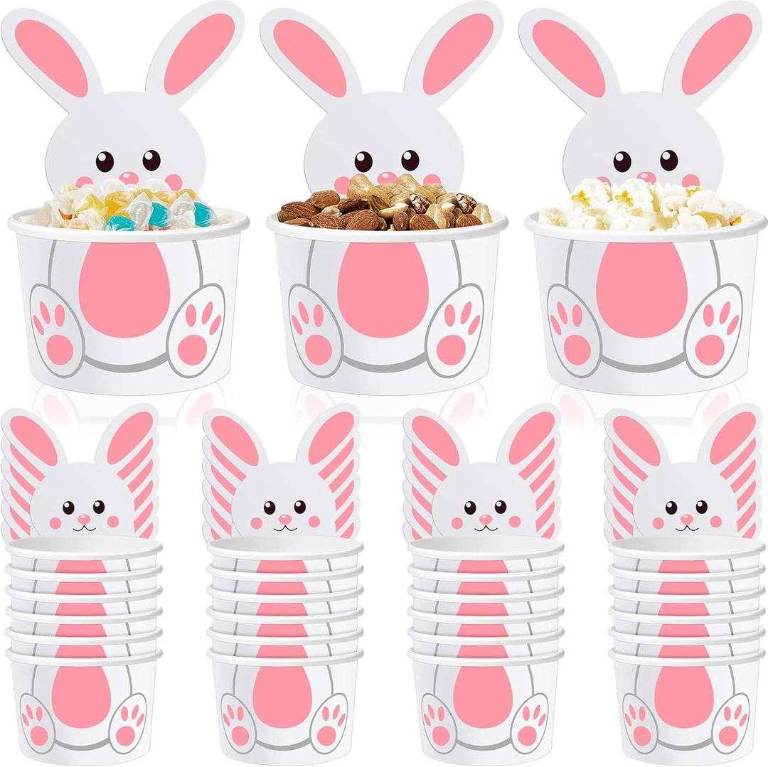Suclain 24 Pack Easter Bunny Snack Cups 8 oz Easter Party Paper Treat Bowls Disposable Bunny Dessert Cups Small Holiday Kids Party Cups for Party Favors Decorations Supplies