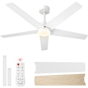 VIVOHOME Ceiling Fans with Lights, 52 inch Low Profile Ceiling Fan with Light and Remote, Flush Mount for Bedroom, Living Room, Garage, 6+1 Speeds, 3CCT, Dimmable, Timer, Quiet Reversible, White