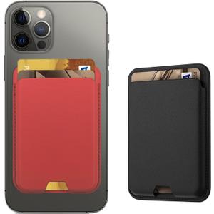 iLodn Magnetic Wallet Compatible with MagSafe for iPhone 17 16 15 14 13 12 Pro Max Air Plus Model, Mag 3 Safe Card Holder Stick on Accessories for Apple Cell Phone & Case, Midnight&Red