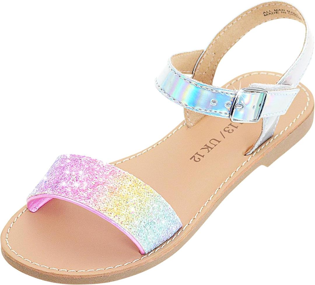 Girls Sandals Open Toe Summer Flats Dress Sandals Colorful US 13 Little Kid