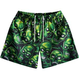 MECH-ENG Men's Graphic Print Mesh Athletic Shorts Basketball Streetwear Lightweight Drawstring Shorts with Pockets (Green, S)