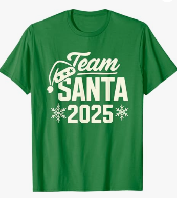 Team Santa 2025 Santa Claus Hat Christmas T-Shirt Size Medium Color Green