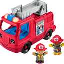 Fisher-Price Little People Toddler Toy Fire Truck Musical Push-Along Vehicle with 2 Figures for Pretend Play Ages 1+ Years