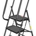 Valeo 3 Step Ladder with Handrails,500 Lbs Capacity,Folding Step Stool Ladder with Attachable Tool Bag,Lightweight & Storage Step Ladder 3 Step Folding,Multi-use for Home,Kitchen,Office,Black