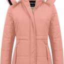CREATMO US Womens Winter Coats Warm Women Heavy Coat Women's Long Thicken Sherpa Lined Parka Puffer Jacket with Detachable Hood Pink XL