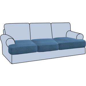 H.VERSAILTEX Stretch 3 Piece T Cushion Sofa Slipcovers Individually Sofa Cushion Covers for 3 Cushion Couch Sofa Seat Cushion Covers with Elastic Bands Featuring Thicker Jacquard Fabric, Dusty Blue