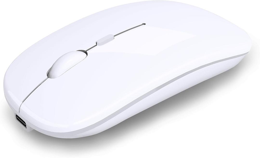 Wireless Bluetooth Mouse Rechargeable Laptop Mice Use Portable(Bluetooth5.2 and USB 2.4G) Dual Mode Connection Silent Slim Computer Mouse for Laptop/iPad Tablet/Apple MacBook/PC(Bright White)
