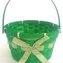 Woven Bamboo Easter Basket with Handle, Round Shape, Purple 1 ct (Green) 2 pack