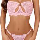Avidlove Lingerie for Women Sexy Lace Bra and Panty Set Underwire Push Up Lingerie Sets Demi Half Cup Pink S