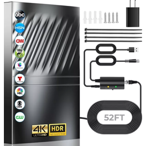  3000+ Miles Range TV Antenna-2025 Upgraded Digital Antenna for Smart TV Indoor/Outdoor-HD Antenna for Local Channels with Amplifier and Signal Booster-52ft Coax HDTV Cable/AC Adapter
