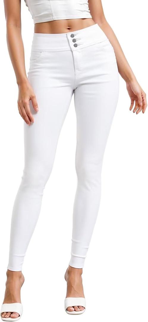 Hybrid & Company Women's Butt Lift Skinny High Waisted V3 Super Comfy Stretch Denim Pants, 14 Plus, White
