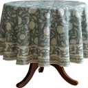 ISAENNE Designer Grayish Green Linen Small Round Tablecloth,Floral Stain Resistant Table Cloth,Fall Vintage Decor Tablecloths for Dining Thanksgiving Kitchen Party,Diameter 55"-Andrew A