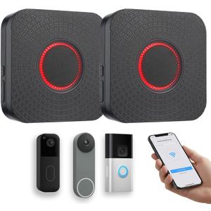 Wi-Fi Smart Wireless Doorbell Chime for Ring, Blink, Google Nest, Easy Setup, No Wiring Needed, No Range Limits, 5 Volumes, 32 Chimes, 2-Pack, Black