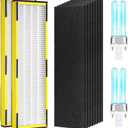 Qualirey 12 Pcs Air Purifier Filter Replacement Kit, 2 Pcs HEPA Filters 8 Pcs Carbon Filter and 2 Pcs lb4000 UVC Bulb Compatible with GermGuardian Air Purifier Model AC4825 AC4300 AC4800 AC4900 AC4850