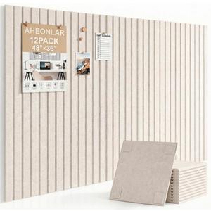 AHEONLAR Felt Bulletin Board 48" x 36", Cork Boards for Walls, 12 Pack Bulletin Board Large Cork Board for Office, Felt Boards with 70 Safe Removable Adhesive Tabs, Pin Board for Home(Light Beige)