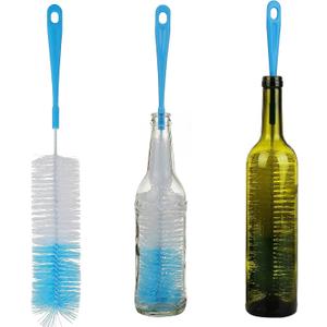 3-Pack Long Bottle Cleaning Brush for Narrow Neck Beer, Wine, Flask, Thermos, Sportwell, Pitcher, Brewing Bottle Cleaner, 16 Inches (Blue)