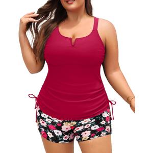 Women's Plus Size Tankini Swimsuit - Two Piece Bathing Suit with Shorts 2025 V-Wired Tummy Control Swimwear, ( 16 W )