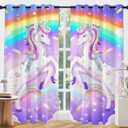 Unicorn Curtains for Living Room, Cute Cartoon Blackout Curtain for Girls Bedroom, Magic Rainbow Sheer Curtains 84 Inches Long 2 Panels Set, Pink Purple Kids Window Treatment for Dining Room