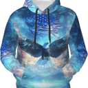 Unisex Cool 3D Hoodies Pullover Novelty Print Sweatshirt Funny Graphic Hooded With Pocket for Men Women Teens S-4XL (Blue, XXL)