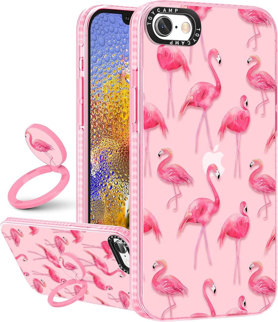 Toycamp for iPhone 6/6S/7/8/SE(2020/2022) Case for Women, Cute Flamingo Cartoon Design Girls Teens Girly Print Case with Ring Kickstand Cover for iPhone 6/6S/7/8/SE, 4.7 inch