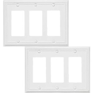 OKAWYC Triple Decorator Light Switch Cover Belaire Beaded Metal Wall Plate, 2-Pack White 3 Gang Triple Rocker, Receptacle Dimmer Switch Cover GFCI Outlet Decorative Wallplate, Durable
