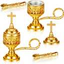 Zonon 2 Sets Incense Burner with Tong, Frankincense Charcoal Incense Stand Holder, Ideal for Yoga, Spa, Aromatherapy, Home and Christian Church Censer (Gold,Classic)