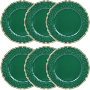 Green Scallop Charger Plates, Set of 6 Plastic Wedding Bulk Plate Charges for Dinner Plates, Table Decoration, Holiday, Thanksgiving, Christmas.