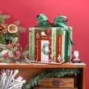 RUSPEPA Christmas Reversible Wrapping Paper Roll, Mini Roll, Vintage Christmas Bookshelf Design, Green with White Snowflake Pattern Gift Wrap Paper for Book Lover, Holiday Party, 17 Inches x 32.8 Feet