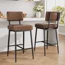 GarveeHome Bar Stools Set of 2, 26" Brown Faux Leather Counter Height Bar Stools with Backs, Modern Upholstered Barstool Chairs with Metal Legs for Kitchen Island, Home Bar, Dining Room
