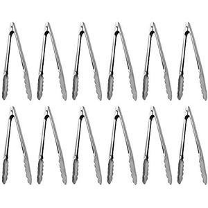 (Set of 11) Stainless Steel Utility Tongs 5-Inch Heavy Duty Small Kitchen Tong with Scalloped Gripping Edge Metal Serving Tongs