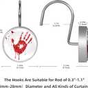 Halloween Help Me Scary Bloody Handprints Footprints Shower Curtain Hooks Set of 12 Rustproof Metal Shower Hooks for Curtains Rods Shower Curtain Rings for Bathroom Living Room Bedroom Decor (1.45x1.45x1.1 Inches)