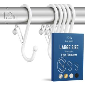 6-Pack Metal S Hooks for Hanging  Heavy-Duty S-Shaped Hooks with Safety Buckle  Fits Bars up to 1.2 in  Anti-Drop S-Hooks for Closet, Wardrobes & Storage  White (Large) (Large - 1.2In Diameter, White)