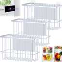 Menkxi 3 Pcs Magnetic or Adhesive Refrigerator Organizer Magnetic Baskets Kitchen Holder for Refrigerator Metal Shelf Rack Storage with 2 Types of Installation(White)