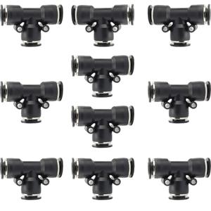 10PCS Pneumatic Union Tee Push to Connect Fittings, PBT Plastic T Shape 1/2"x 1/2" Tube OD Quick Connector for Home Garage Air Brake Air Bag