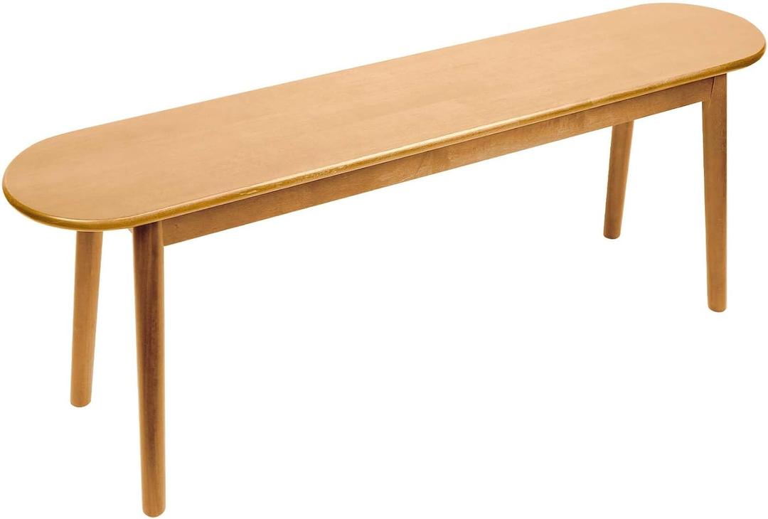 Entryway Bench, Solid Wood Dining Bench, Midcentury End of Bed Bench w/Rounded Corner, Outdoor Bench w/Robust Construction, Bedroom Bench, 10.24" W x 17.72" H（Natural 47.2inches）