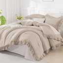 Andency California King Comforter Set Khaki (104x96Inch), 3 Pieces Cal King Ruffle Comforter, Oversized Farmhouse Shabby Chic Bed Comforter, Lighteweight and Soft Polyester Bedding Set