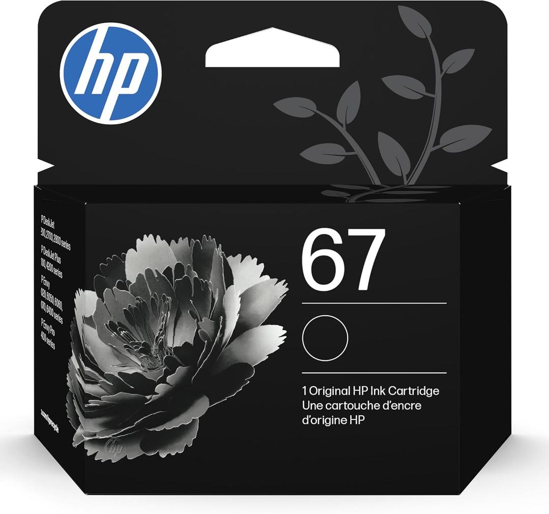 HP 67 Black Ink Cartridge | Works with DeskJet 1255, 2700, 4100 and Envy 6000, 6400 Series, Eligible for Instant Ink, 3YM56AN | Packaging May Vary